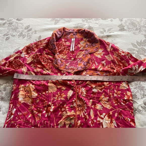 Anthropologie Kari Pink Orange Floral Rayon Button Down Pajama Top XXS Boho Cozy - Picture 8 of 8